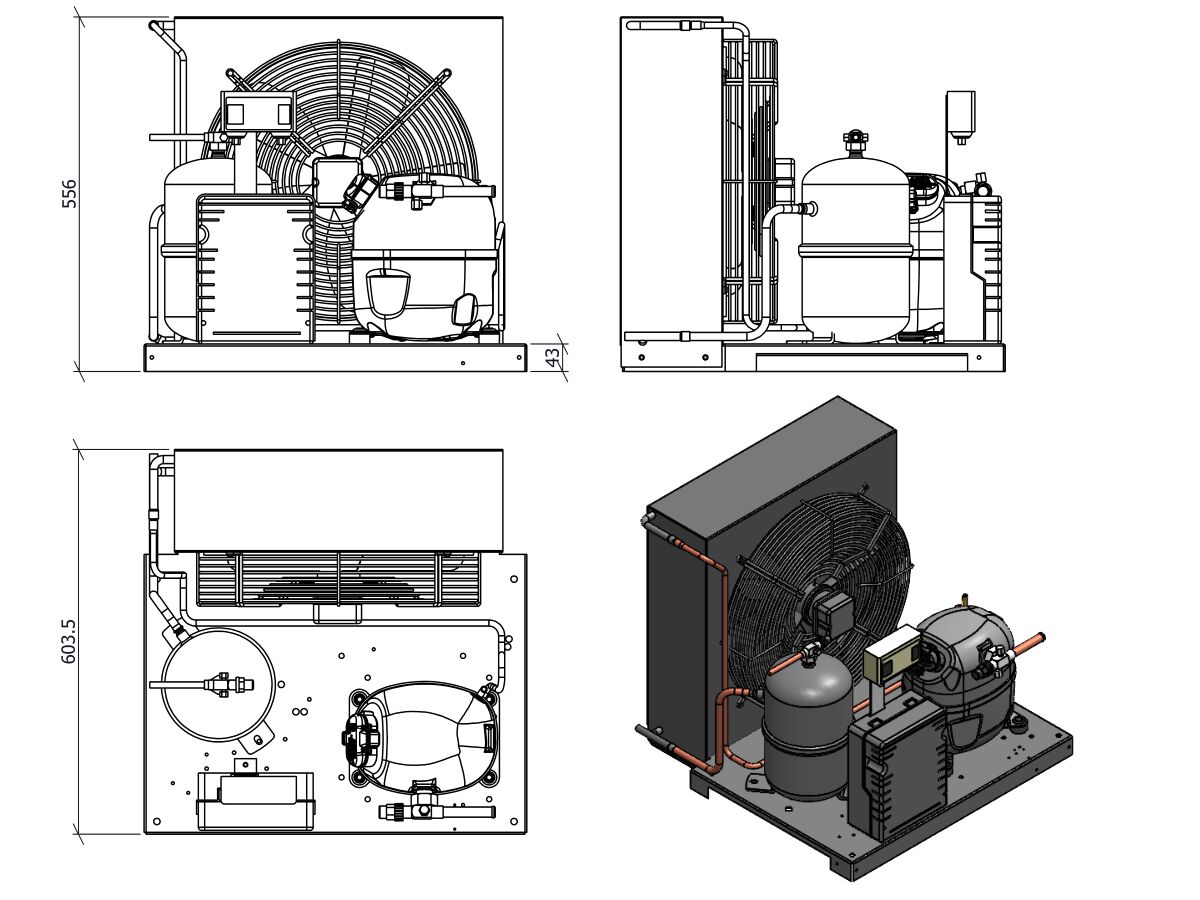 Tecumseh AJ2 HTA Condensing Unit 1 1/2 R404 MHBP CAJT4519ZHR-FZ-3 with Pressure Control 1.6 HP