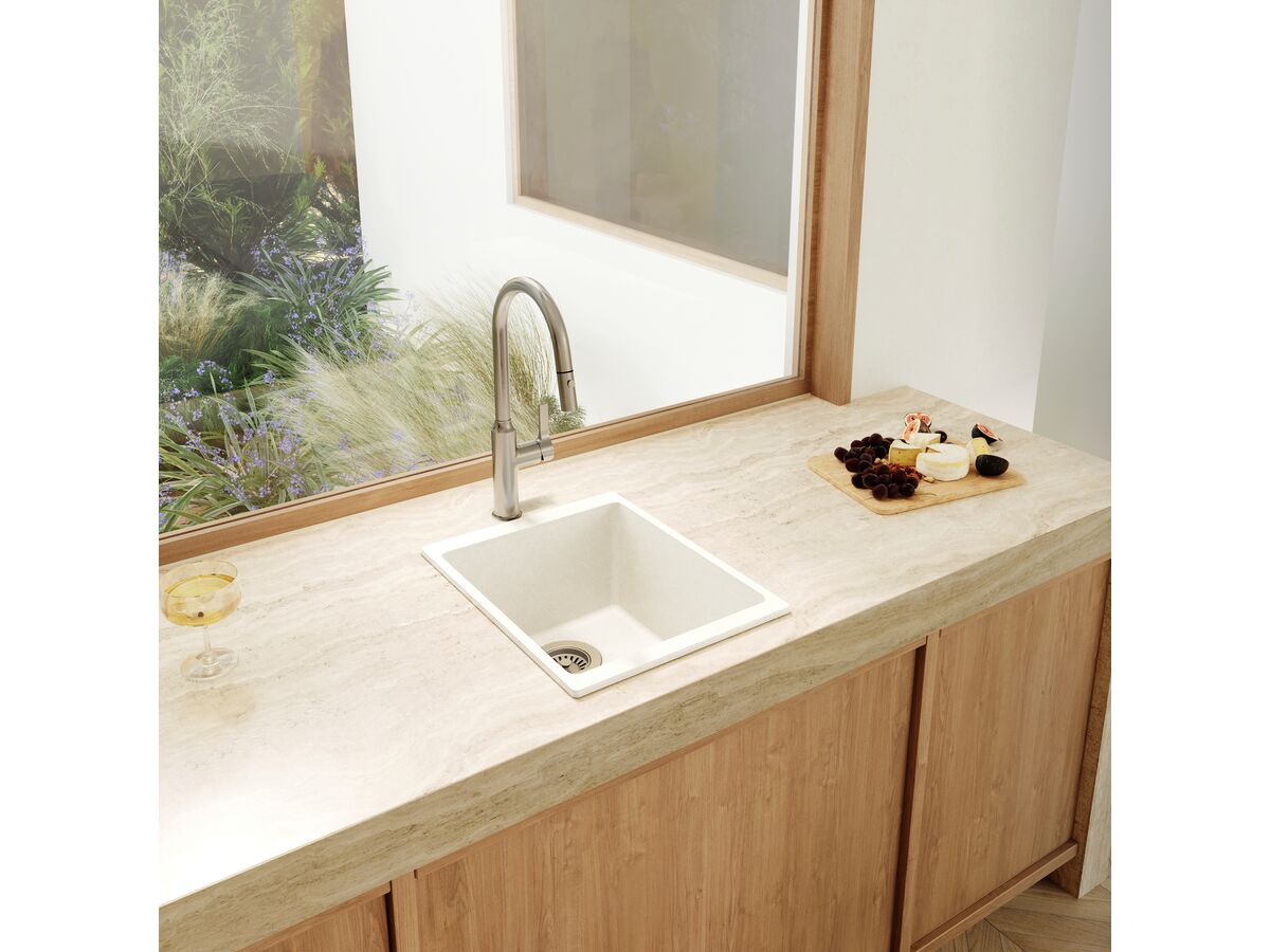 Memo Freya Compact Single Bowl Sink No Taphole Granite White