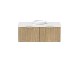 Supporting Image - Kado Neue Fluted Square All Drawer 1200mm Wall Hung Vanity with Centre Basin 50mm Top Boston Oak