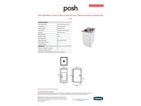 Specification Sheet - Posh Bristol Mini Laundry Trough & Cabinet 22L with 1 Taphole and Bypass Stainless Steel