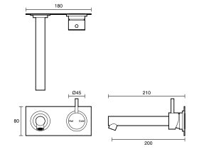Sussex Scala Straight Wall Basin Mixer Tap System Right Hand Mixer Tap 200mm Outlet