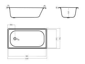 Base Pressed Steel Bath 1200 x 700mm White