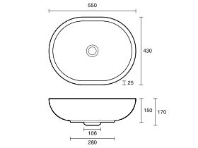 Technical_Drawing - Omvivo Villa Oval Above Counter Basin 550mm