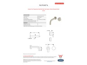 Specification Sheet - Sussex Pure Progressive Wall Bath Mixer Tap System 160mm Brushed Nickel