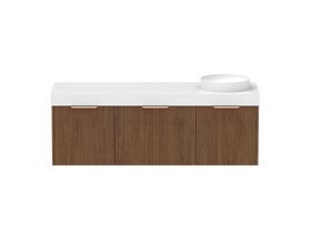 Supporting Image - Kado Neue Fluted Square All Drawer 1500mm Wall Hung Vanity with Right Hand Basin 90mm Top Florentine Walnut