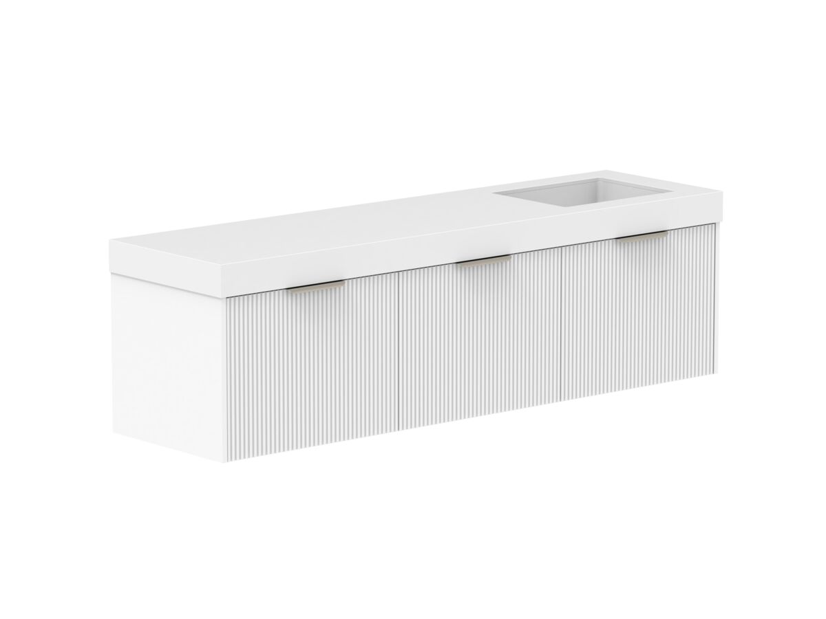 Supporting Image 2- Kado Neue Fluted Square All Drawer 1800mm Wall Hung Vanity with Right Hand Basin 90mm Top Ultra White