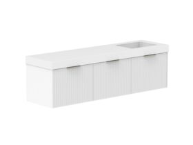 Supporting Image 2- Kado Neue Fluted Square All Drawer 1800mm Wall Hung Vanity with Right Hand Basin 90mm Top Ultra White