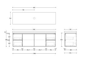Technical Drawing - Posh Domaine 1800mm Wall Hung Vanity Unit Conventional Single Bowl 90mm Top