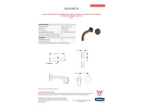 Specification Sheet - Sussex Pure Progressive Wall Bath Mixer System 160mm with Cirque Textured Handles PVD Brushed Bronze Lead Free