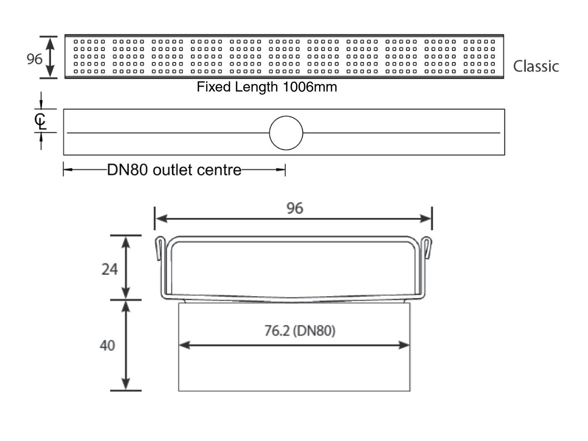 Kado Classic Shower Channel Welded Centre Outlet Satin 1000mm