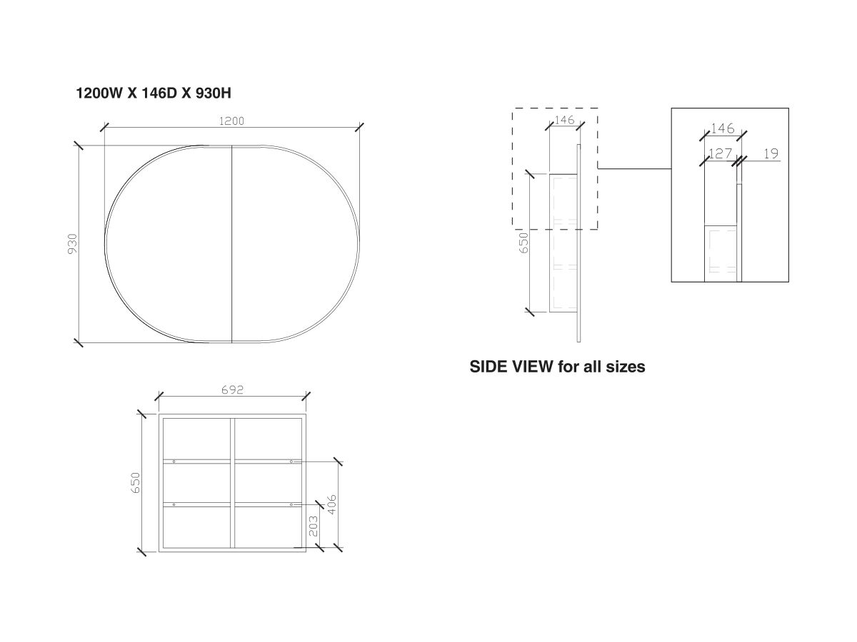 ISSY Halo 1190 x 930mm Rounded Double Mirror with Shaving Cabinet