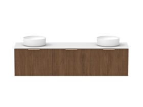 Supporting Image - Kado Neue Fluted Square All Drawer 1800mm Wall Hung Vanity with Double Basin Durasein 12mm Top Florentine Walnut