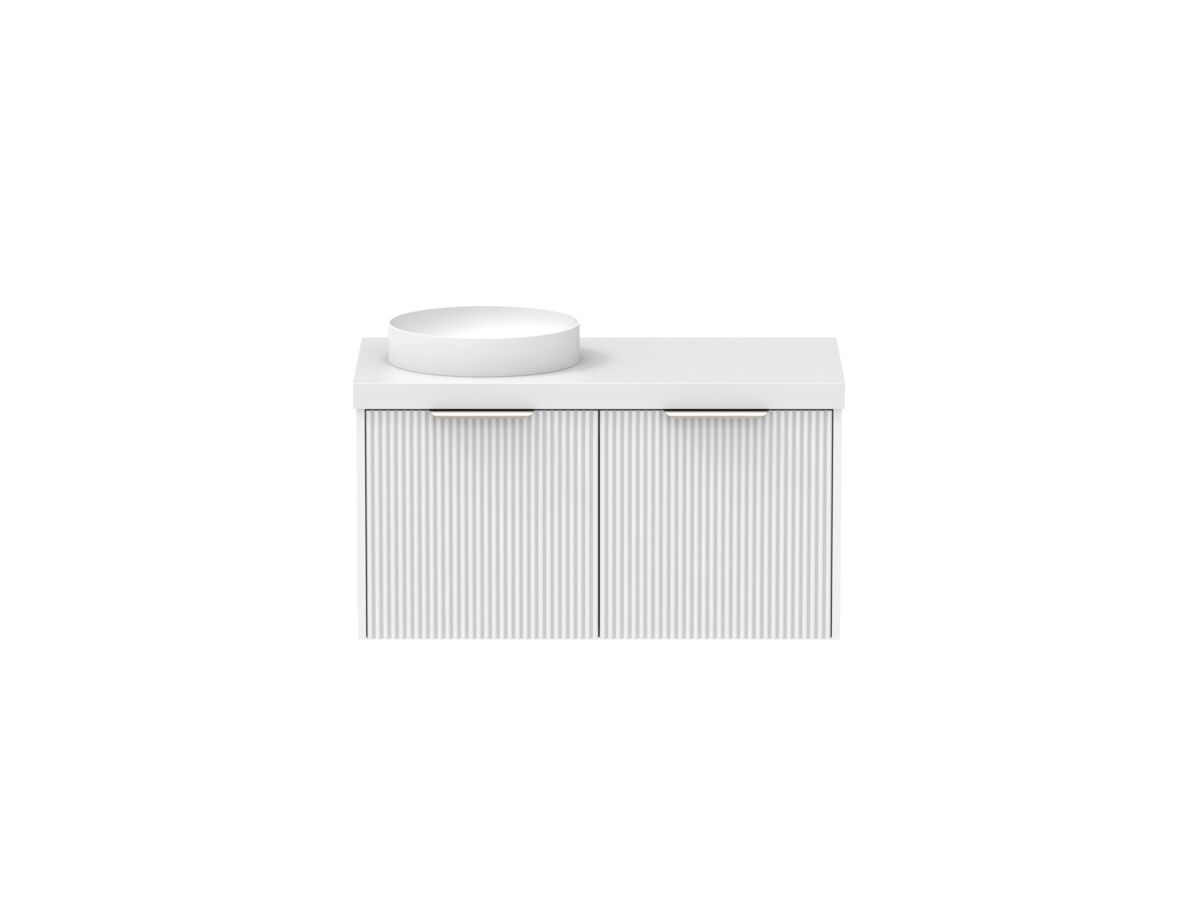 Supporting Image - Kado Neue Fluted Square 900mm Wall Hung Vanity with Left Basin 50mm Top Ultra White