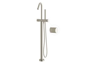 Sussex Pure Floor Mounted Bath Mixer Tap with Handshower and Diamond Textured Handle PVD Brushed Nickel (3 Star)