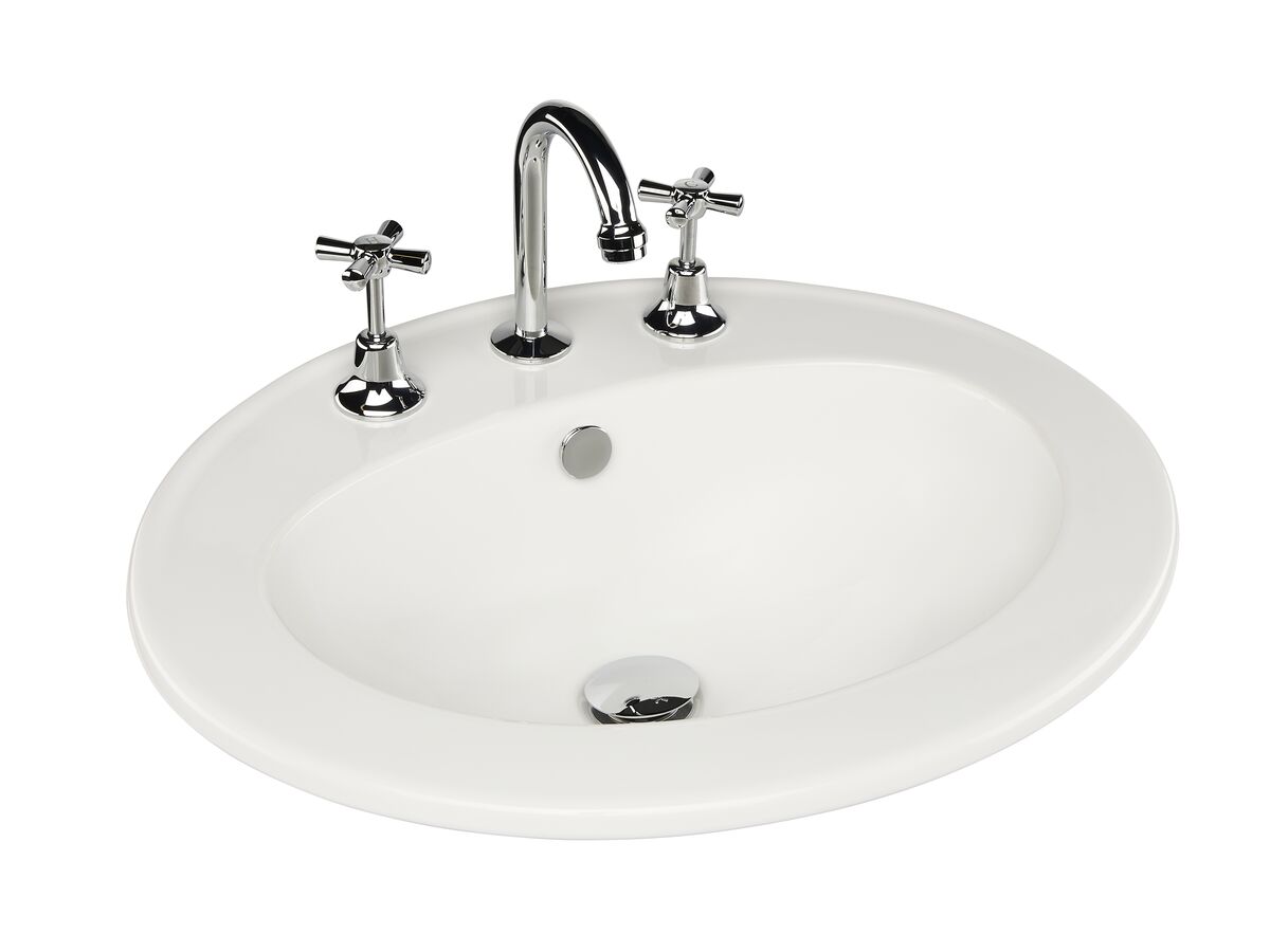 Base Vanity Basin with Overflow 3 Taphole 560 x 480 White