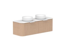 Supporting Image 2- Kado Neue Fluted Double Curve All Drawer 1500 Wall Hung Vanity With Double Basin Durasein 12mm Top Blonde Oak