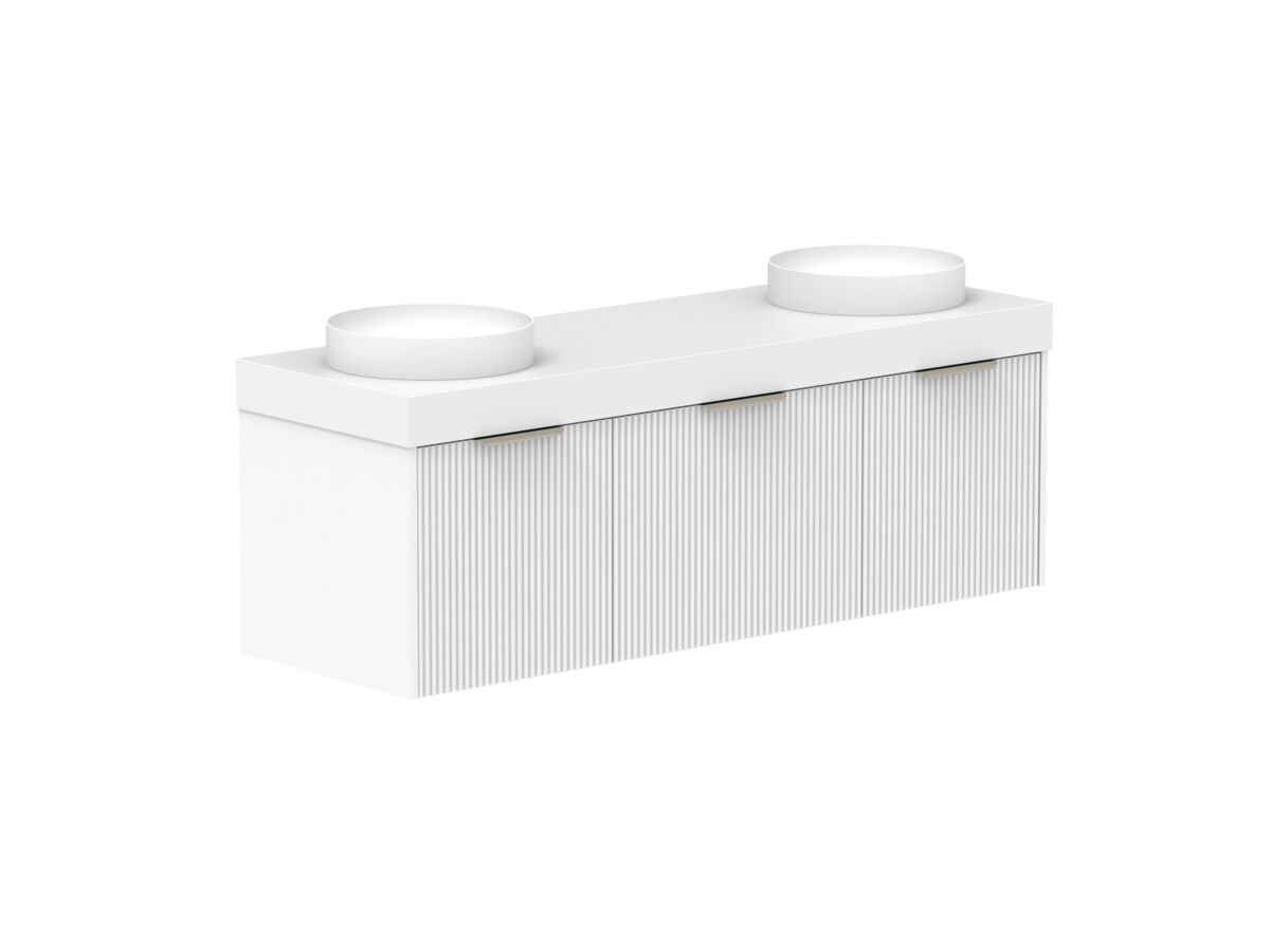 Supporting Image 2- Kado Neue Fluted Square All Drawer 1500mm Wall Hung Vanity with Double Basin 90mm Top Ultra White