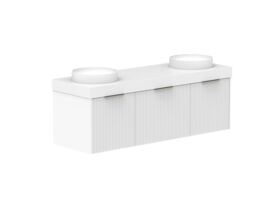 Supporting Image 2- Kado Neue Fluted Square All Drawer 1500mm Wall Hung Vanity with Double Basin 90mm Top Ultra White