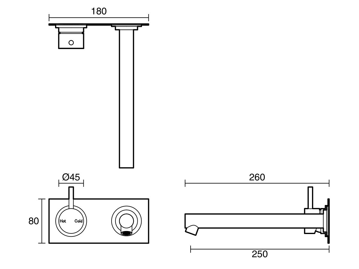 Sussex Scala Straight Wall Basin Mixer Tap System Left Hand Mixer Tap 250mm Outlet