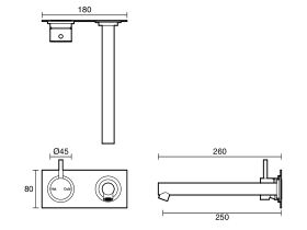 Sussex Scala Straight Wall Basin Mixer Tap System Left Hand Mixer Tap 250mm Outlet