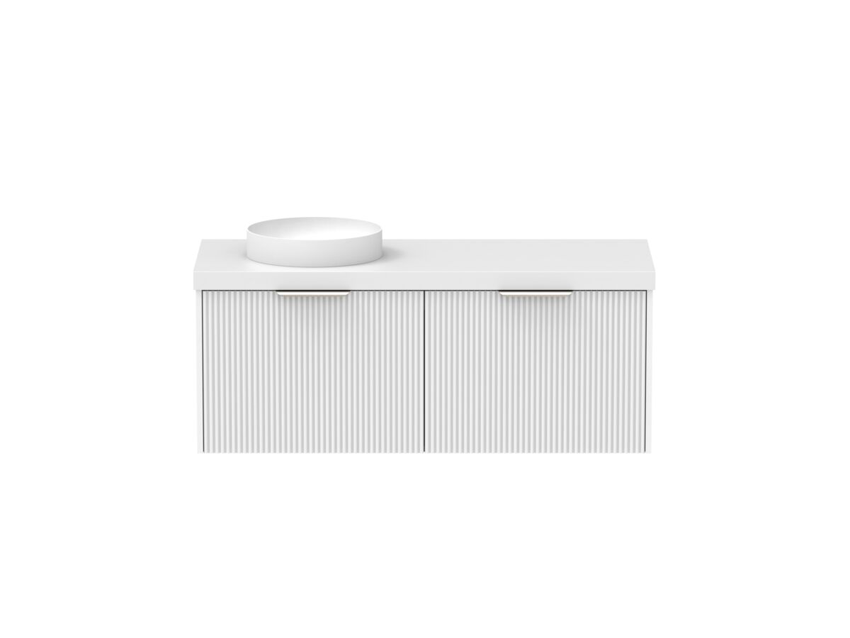 Supporting Image - Kado Neue Fluted Square All Drawer 1200mm Wall Hung Vanity with Left Hand Basin 50mm Top Ultra White