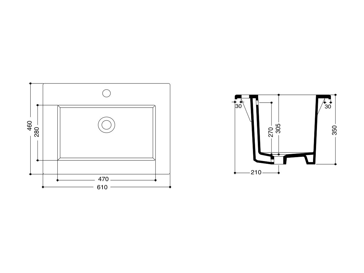 AXA Prisma Trough Basin (Only) 610 x 460mm White