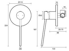 Technical Drawing - Posh Bristol Pin Shower Mixer Tap with Extended Lever Lead Free