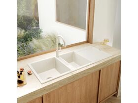 Memo Freya 1 3/4 Sink 1 Taphole Left Hand Bowl with Drainer Granite White