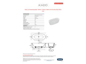 Specification Sheet - Kado Lux Freestanding Bath 1700mm x 750mm x 580mm with Overflow Gloss White