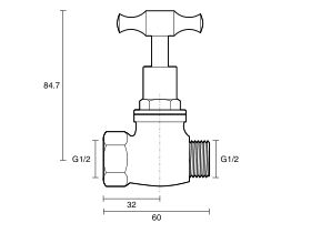 Technical Drawing - Dura Stop Tap Male & Female T-Head Rough Brass 15mm Lead Free