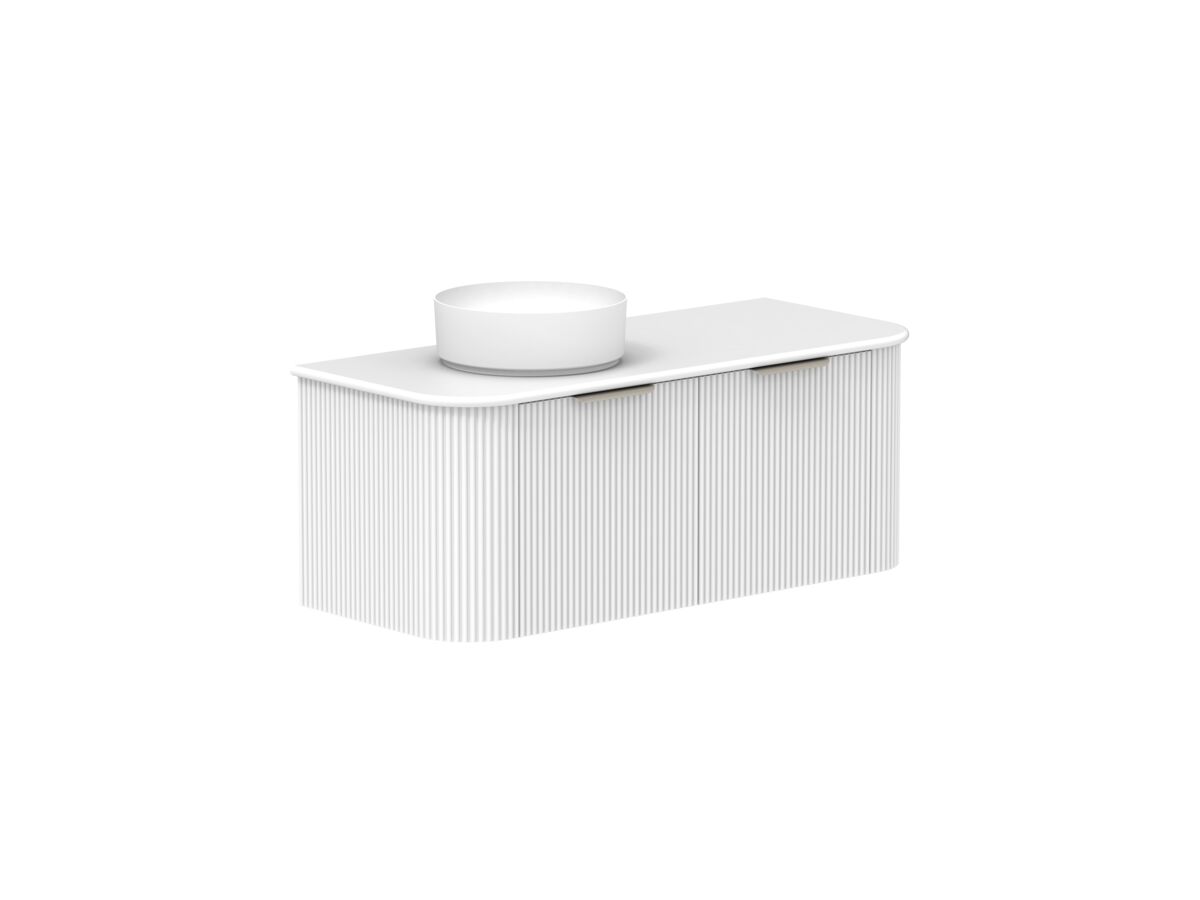 Supporting Image 2- Kado Neue Fluted Double Curve All Drawer 1200 Wall Hung Vanity with Left Hand Basin 20mm Ultra White