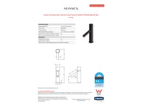 Specification Sheet - Sussex Pure Basin Mixer Tap with Cirque Textured Handle PVD Matte Black (6 Star)