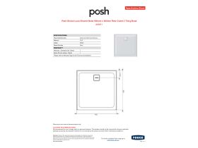 Specification Sheet - Posh Bristol Luna Shower Base 900mm x 900mm Rear Outlet 3 Tiling Bead