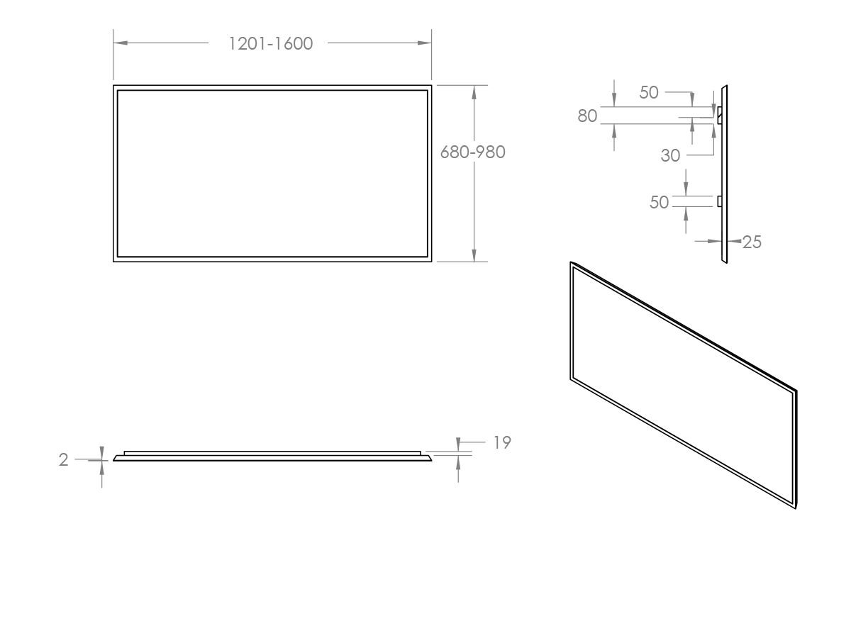 ISSY Z8 Mirror Custom 1201-1600mm (Wide) x 50mm (Deep) x 680mm-980mm (Height)