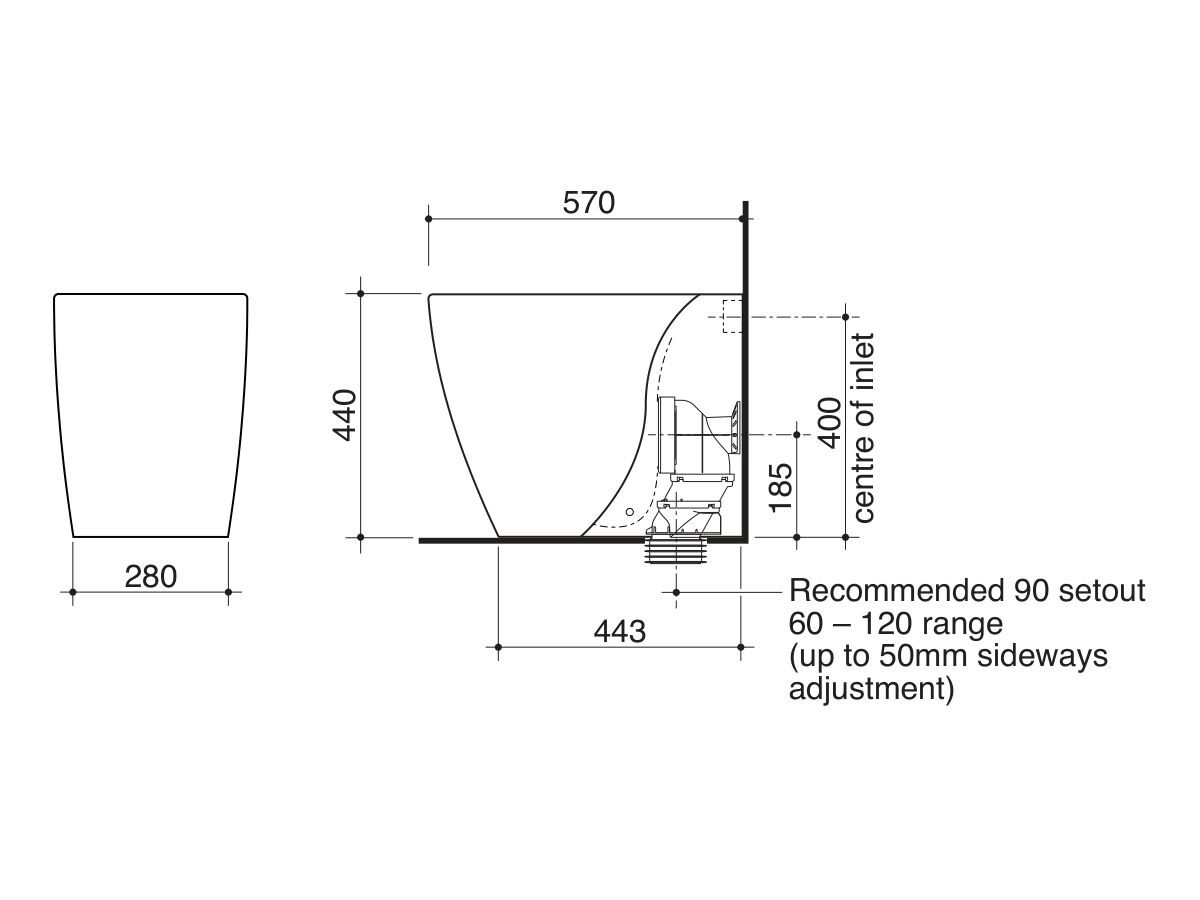 Technical Drawing - Caroma Forma II Cleanflush Back to Wall Overheight Pan (4 Star)