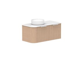 Supporting Image 2- Kado Neue Fluted Single Curve All Drawer 1050mm Wall Hung Vanity with Left Hand Basin 20mm Top Blonde Oak