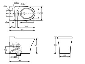 Technical Drawing - American Standard Signature Hygiene Rim Close Coupled Back to Wall Back Inlet Pan White (4 Star)