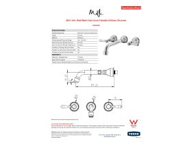 Specification Sheet - Milli Voir Wall Bath Set Lever Handle 220mm Chrome