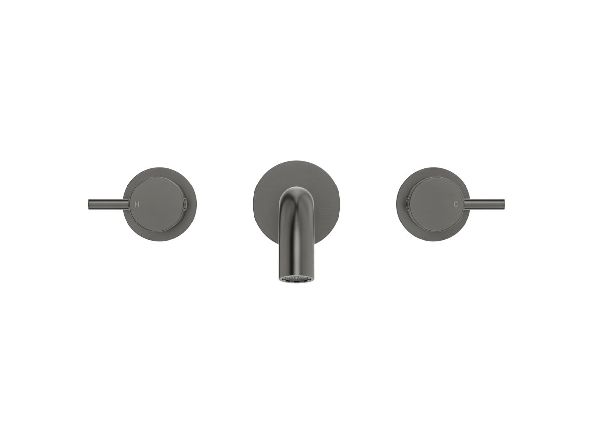 Supporting Image 2 - Mizu Drift Wall Basin / Bath Set with Curved Spout 200mm Brushed Gunmetal (6 Star) Lead Free - Front