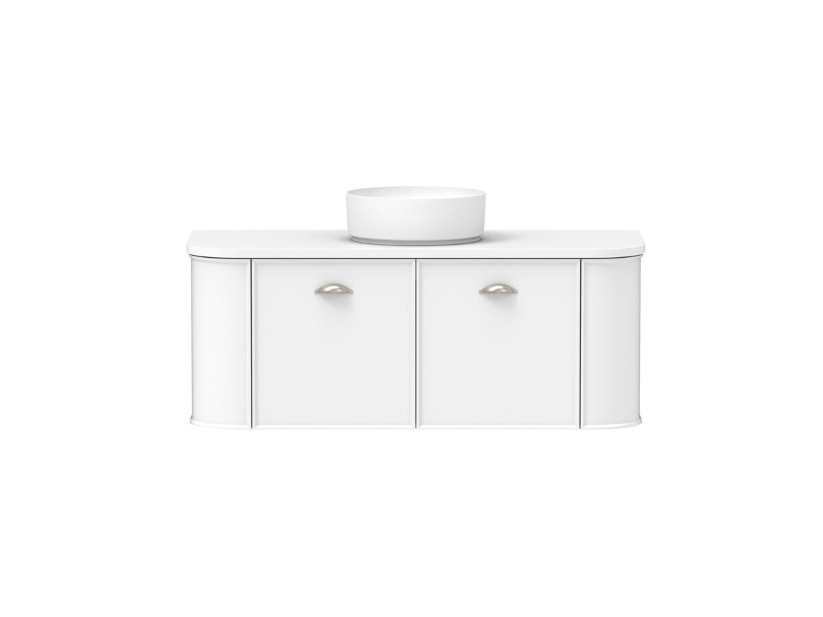 Supporting Image - Kado Era Double Curve All Door 1200mm Wall Hung Vanity with Centre Basin 20mm Top Matte White