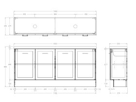 Technical Drawing - Kado Lux Ensuite All Door 1800mm Floor Mount Double Basin 50mm Top