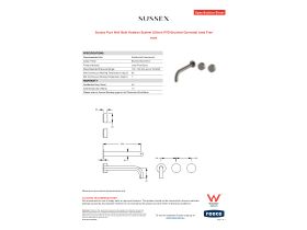 Specification Sheet - Sussex Pure Wall Bath Hostess System 250mm PVD Brushed Gunmetal Lead Free