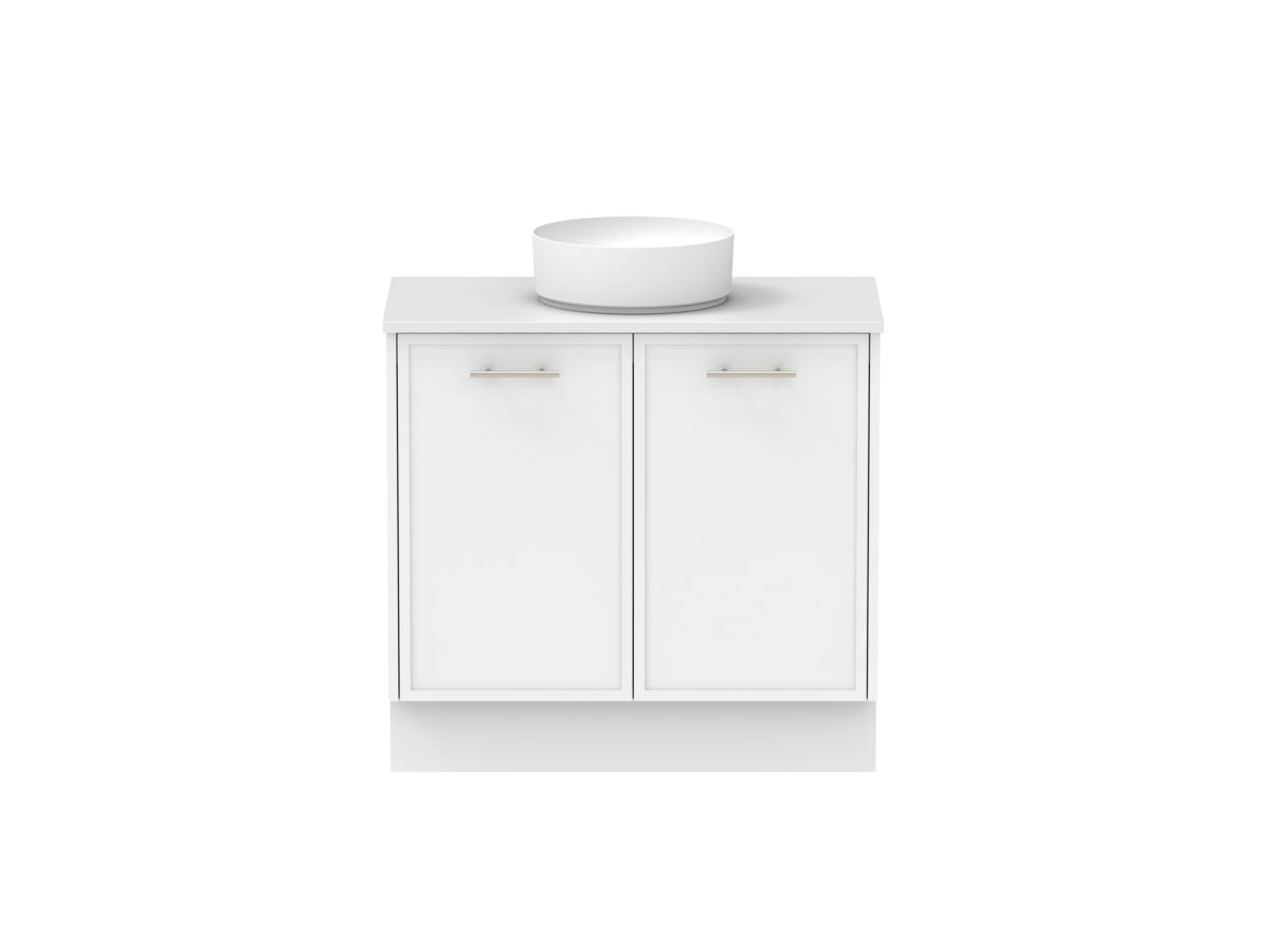 Supporting Image - Kado Lux All Door 900mm Floor Mounted Vanity Centre Basin 20mm - White Shaker Front