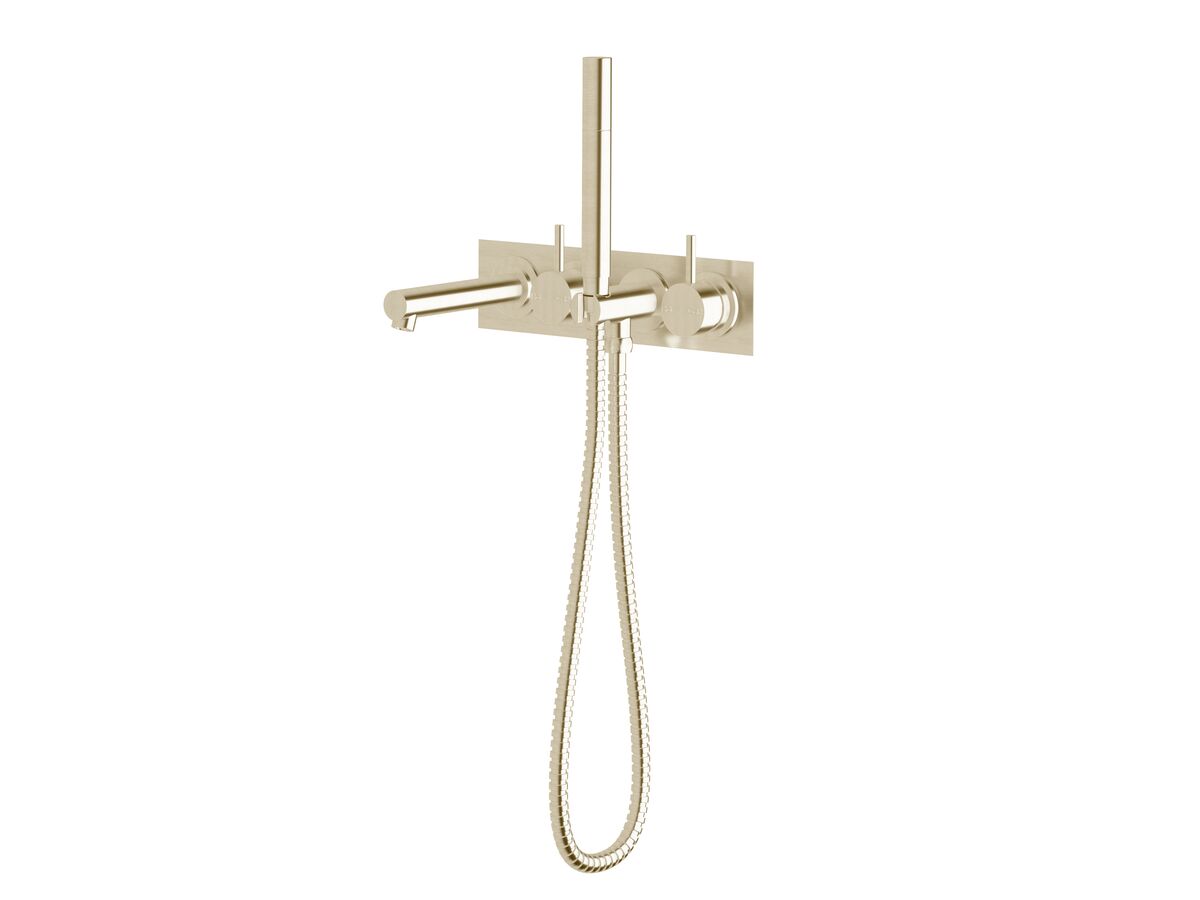 Sussex Scala Bath Mixer Tap System Straight 160mm Outlet Right Hand Operation with Handshower LUX PVD Brushed Platinum Gold (3 Star)