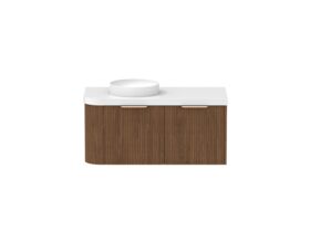 Supporting Image - Kado Neue Fluted Single Curve All Drawer 1050mm Wall Hung Vanity with Left Hand Basin Durasein 50mm Top Florentine Walnut