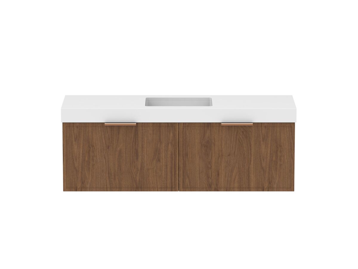 Supporting Image - Kado Lux Slim All Drawer 1500mm Wall Hung Vanity with Centre Basin 90mm Top Florentine Walnut