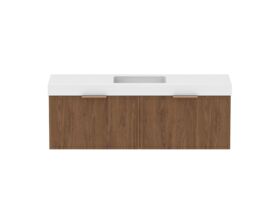 Supporting Image - Kado Lux Slim All Drawer 1500mm Wall Hung Vanity with Centre Basin 90mm Top Florentine Walnut