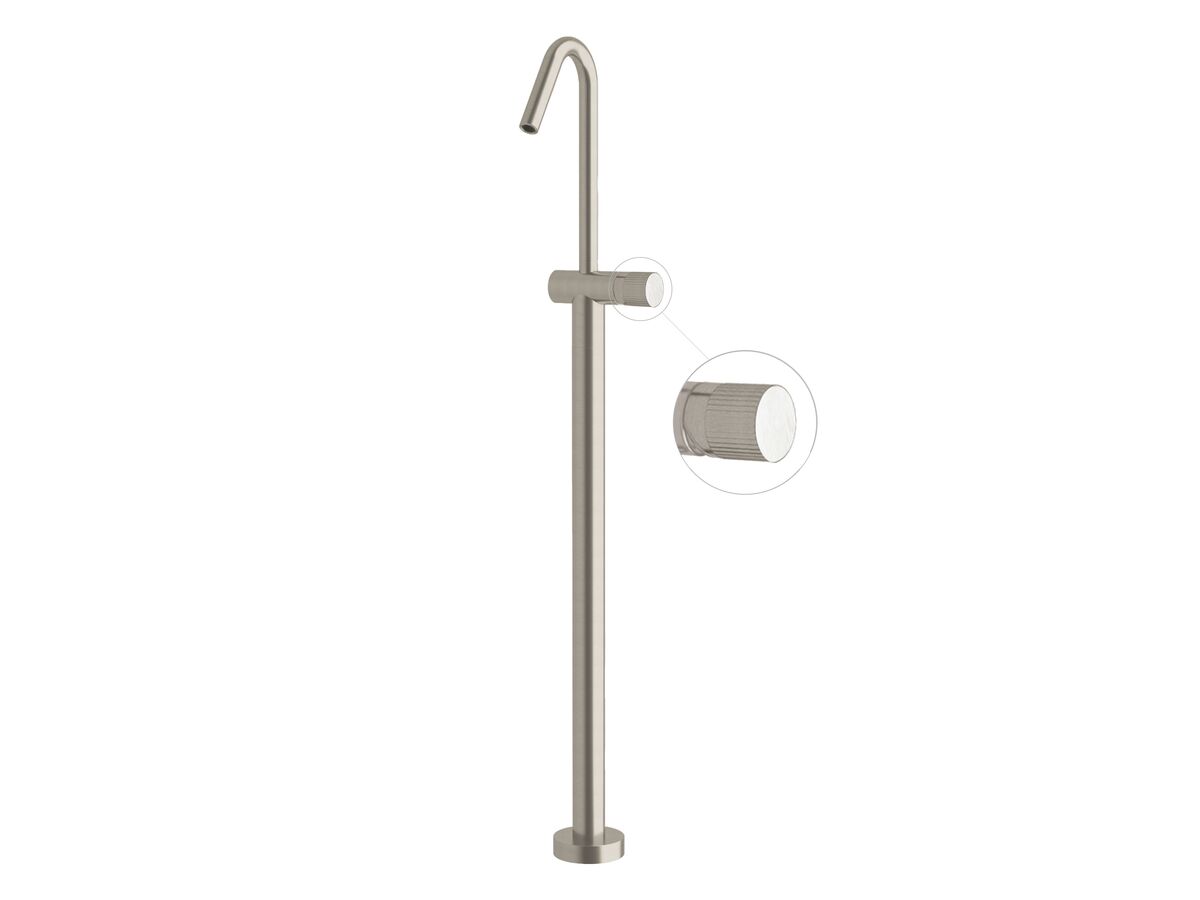 Sussex Pure Floor Mounted Bath Mixer Tap with Linear Textured Handle PVD Brushed Nickel