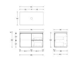 Technical Drawing - Posh Domaine 900mm Wall Hung Vanity Unit Conventional 50mm Top
