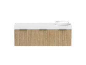 Supporting Image - Kado Neue Fluted Square All Drawer 1500mm Wall Hung Vanity with Right Hand Basin 90mm Top Boston Oak